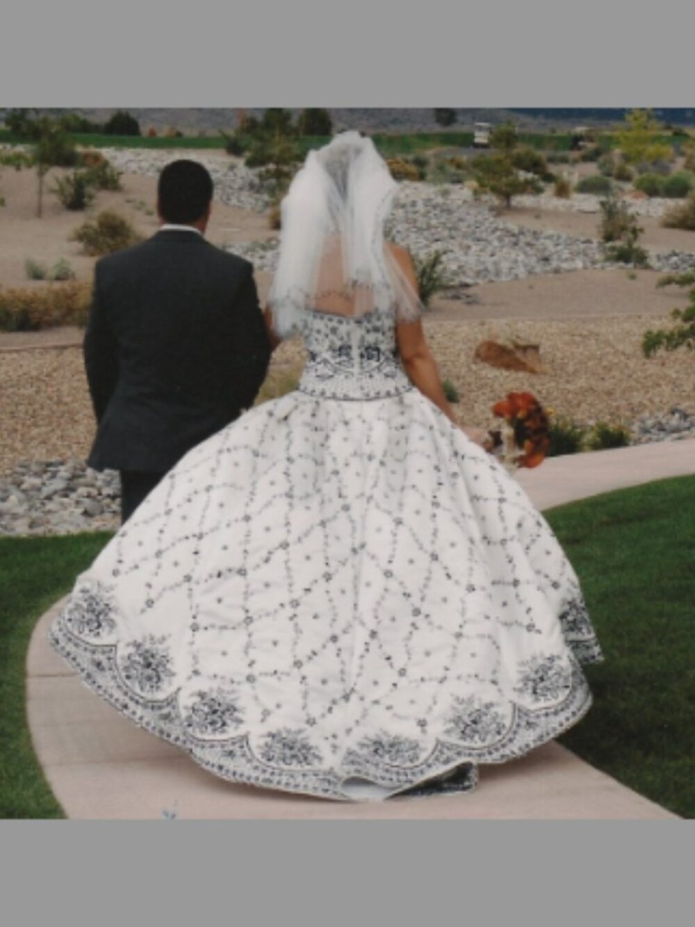 Black and Ivory Demetrios Wedding Gown Size 14